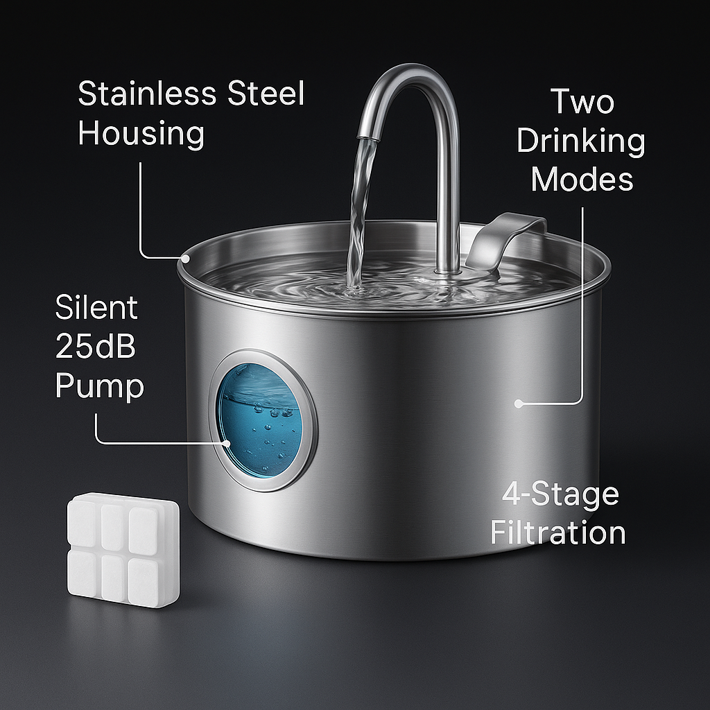 QuietFlow™ Stainless Steel Cat Fountain